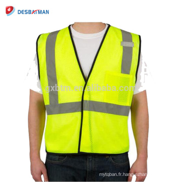 ANSI / ISEA Classe 2 sécurité 100% Polyester maille gilet haute visibilité vêtements de travail réfléchissants avec des poches jaune